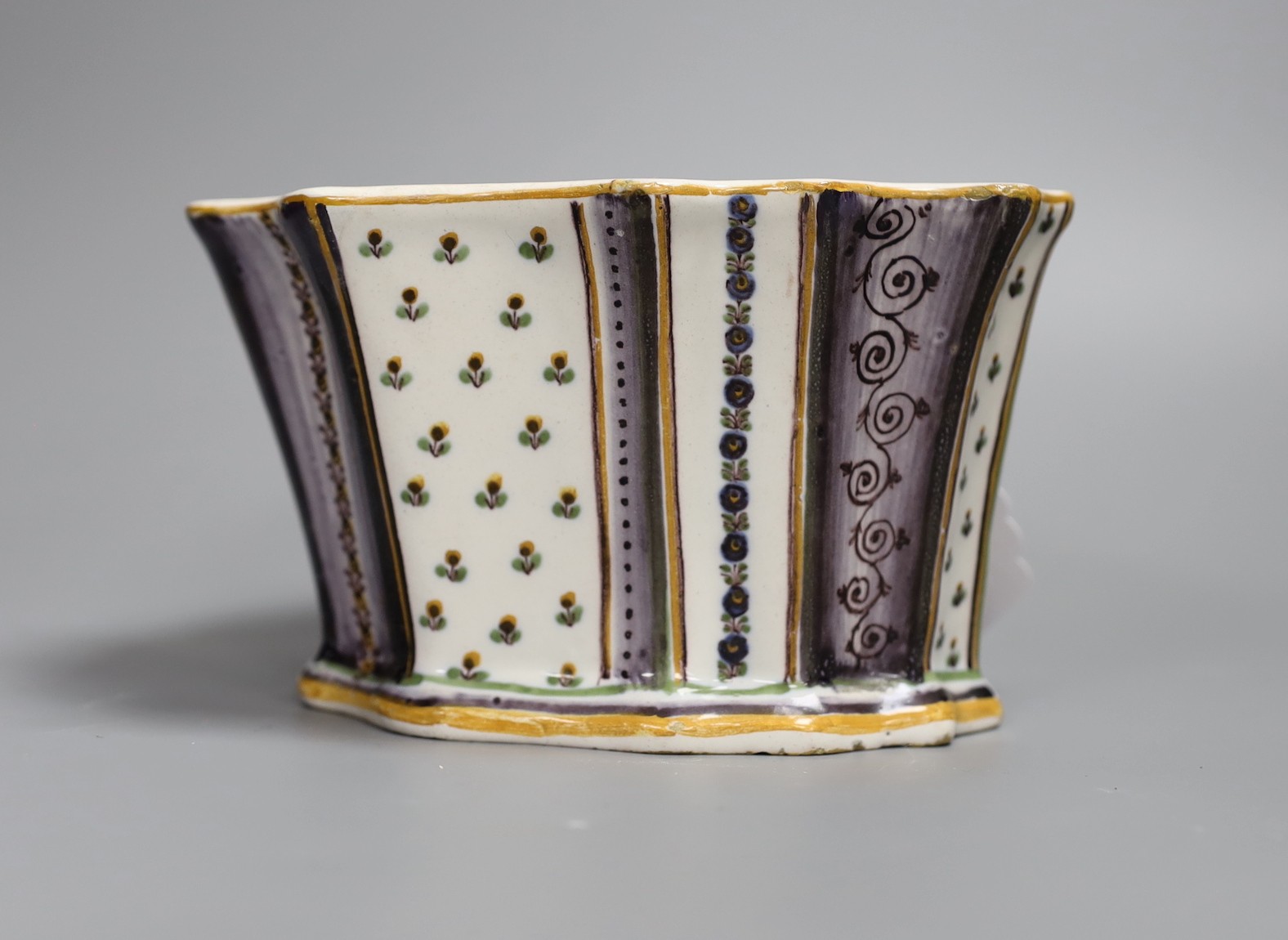 A French polychrome faience bough pot, late 18th century, 19cm wide